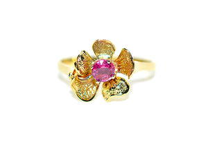 Natural Ruby Ring 14K Solid Gold .27ct Solitaire Ring Flower Ring July Birthstone Ring Floral Ring Red Ring Ladies Ring Women's Ring Vintage