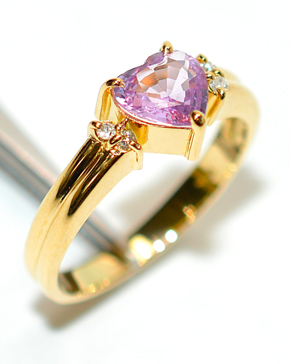 Natural Padparadscha Sapphire & Diamond Ring 18K Solid Gold .63tcw Heart Ring Gemstone Ring Promise Ring Engagement Ring Solitaire Ring Pink Ring Fine