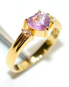 Natural Padparadscha Sapphire & Diamond Ring 18K Solid Gold .63tcw Heart Ring Gemstone Ring Promise Ring Engagement Ring Solitaire Ring Pink Ring Fine