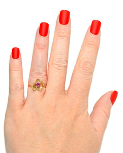 Natural Ruby Ring 14K Solid Gold .27ct Solitaire Ring Flower Ring July Birthstone Ring Floral Ring Red Ring Ladies Ring Women's Ring Vintage