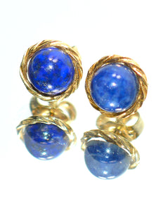 Natural Lapis Lazuli Earrings 14K Solid Gold Earrings Statement Earrings Vintage Earrings Stud Earrings Stud Earrings Fine Estate Earrings