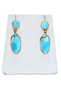 Natural Larimar Earrings 14K Solid Gold Earrings Dangle Drop Earrings Statement Earrings Cocktail Earrings Caribbean Blue Gemstones Estate