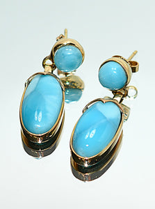 Natural Larimar Earrings 14K Solid Gold Earrings Dangle Drop Earrings Statement Earrings Cocktail Earrings Caribbean Blue Gemstones Estate