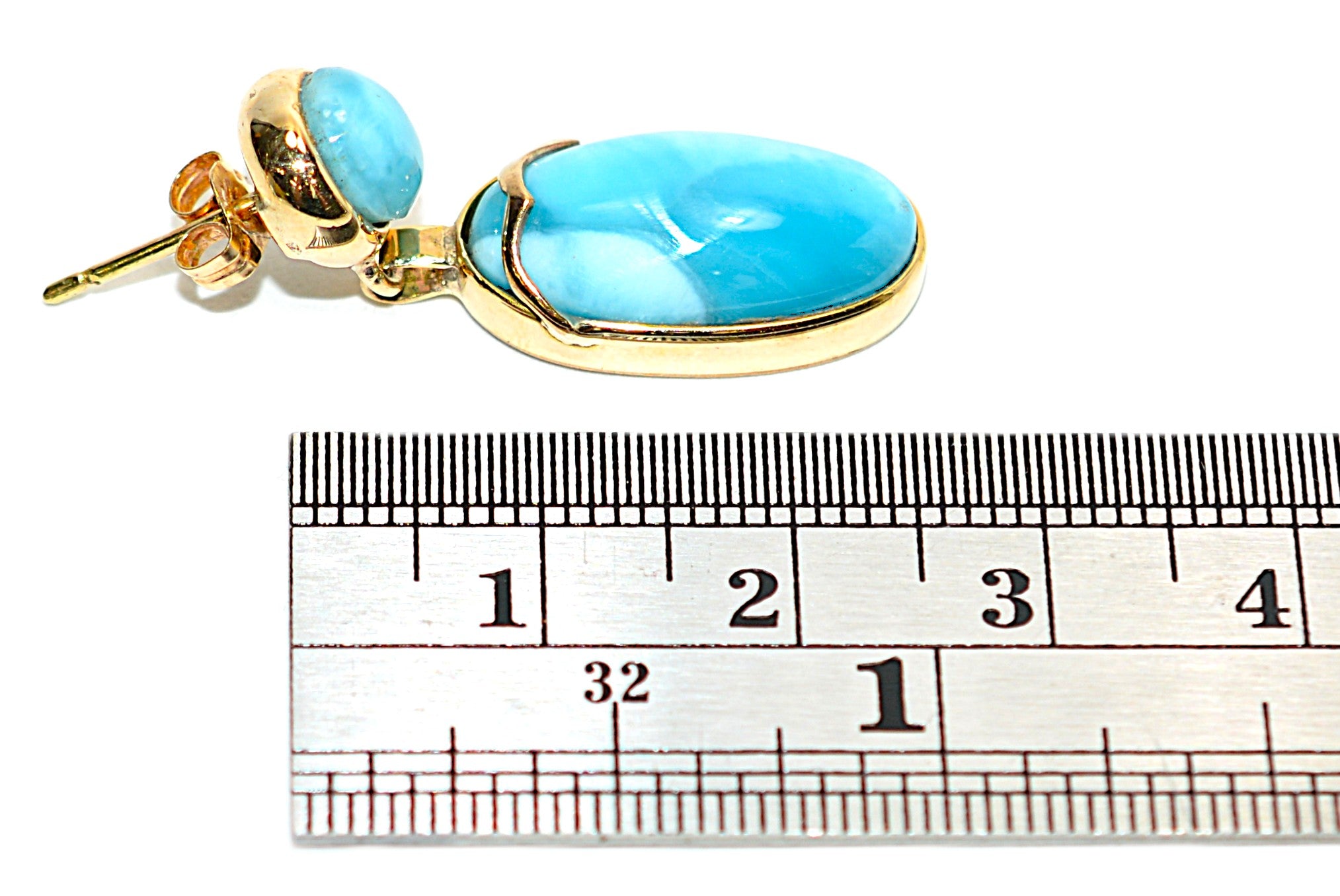 Natural Larimar Earrings 14K Solid Gold Earrings Dangle Drop Earrings Statement Earrings Cocktail Earrings Caribbean Blue Gemstones Estate