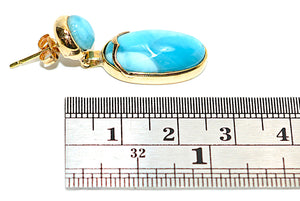 Natural Larimar Earrings 14K Solid Gold Earrings Dangle Drop Earrings Statement Earrings Cocktail Earrings Caribbean Blue Gemstones Estate