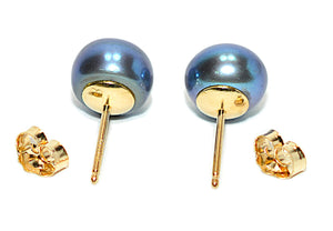 Natural Tahitian Pearl Earrings 14K Gold Earrings Solitaire Earrings Stud Earrings Vintage Estate October Birthstone Gray Pearl Jewelry