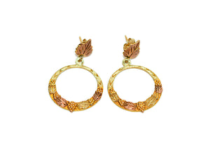 Black Hills Gold Earrings 10K Gold Dangle Drop Circle Earrings Tri-Color Earrings South Dakota Earrings Vintage Estate Earrings Hoops