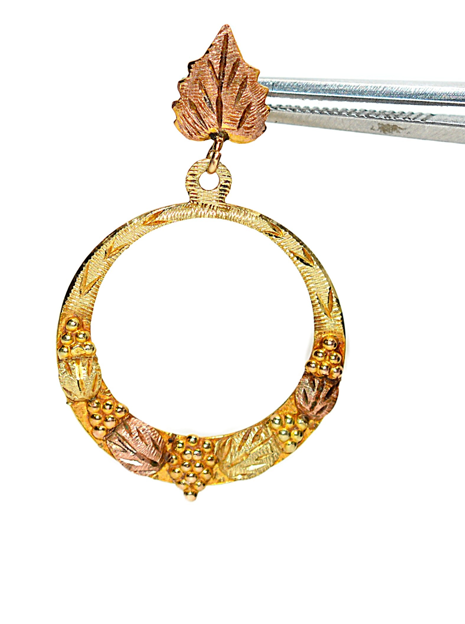 Black Hills Gold Earrings 10K Gold Dangle Drop Circle Earrings Tri-Color Earrings South Dakota Earrings Vintage Estate Earrings Hoops
