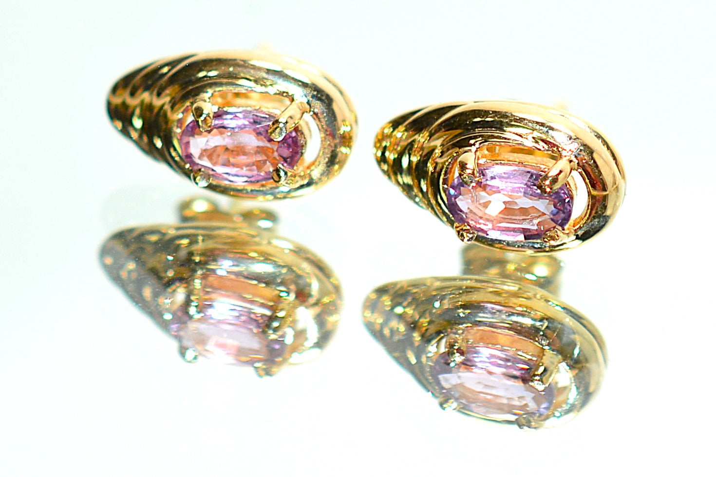 Natural Padparadscha Sapphire Earrings 14K Gold .46tcw Stud Earrings Pink Sapphire Earrings September Birthstone Earrings Solitaire Ceylon