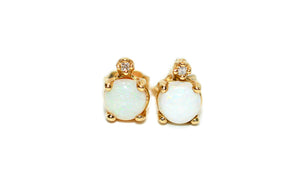 Natural Ethiopian Welo Opal & Diamond Earrings 14K Gold .02tcw Earrings Statement Earrings Stud Earrings Vintage Earrings Estate Jewelry Fine Jewellery