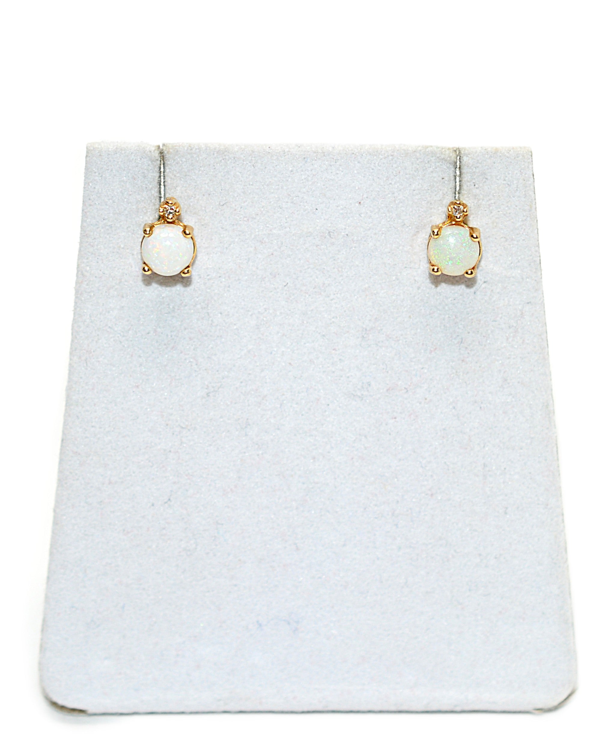 Natural Ethiopian Welo Opal & Diamond Earrings 14K Gold .02tcw Earrings Statement Earrings Stud Earrings Vintage Earrings Estate Jewelry Fine Jewellery
