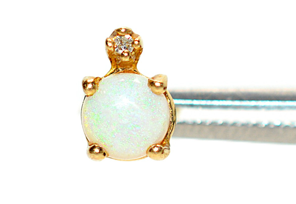 Natural Ethiopian Welo Opal & Diamond Earrings 14K Gold .02tcw Earrings Statement Earrings Stud Earrings Vintage Earrings Estate Jewelry Fine Jewellery