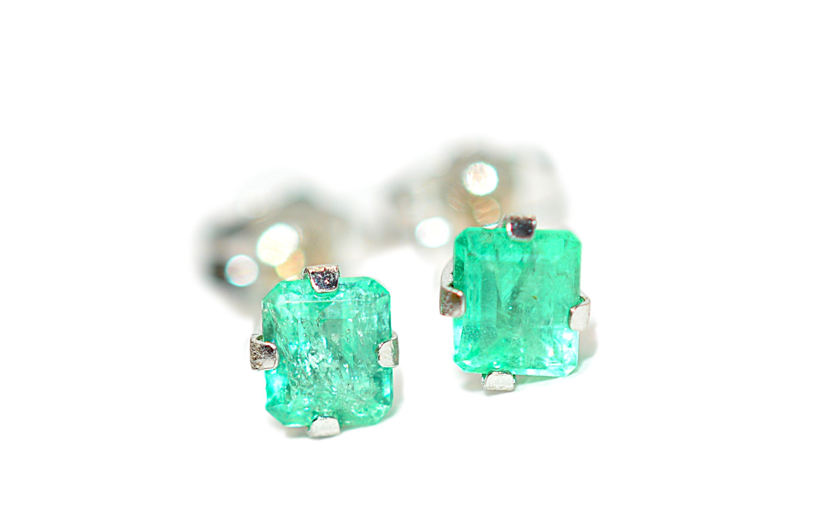Natural Colombian Emerald Earrings 14K White Gold .64tcw Stud Earrings May Birthstone Earrings Statement Earrings Green Gemstone Earrings