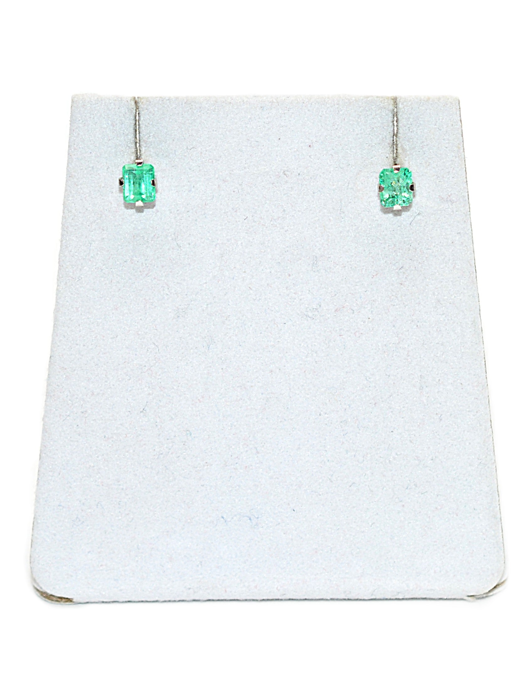 Natural Colombian Emerald Earrings 14K White Gold .64tcw Stud Earrings May Birthstone Earrings Statement Earrings Green Gemstone Earrings