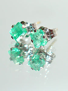 Natural Colombian Emerald Earrings 14K White Gold .64tcw Stud Earrings May Birthstone Earrings Statement Earrings Green Gemstone Earrings