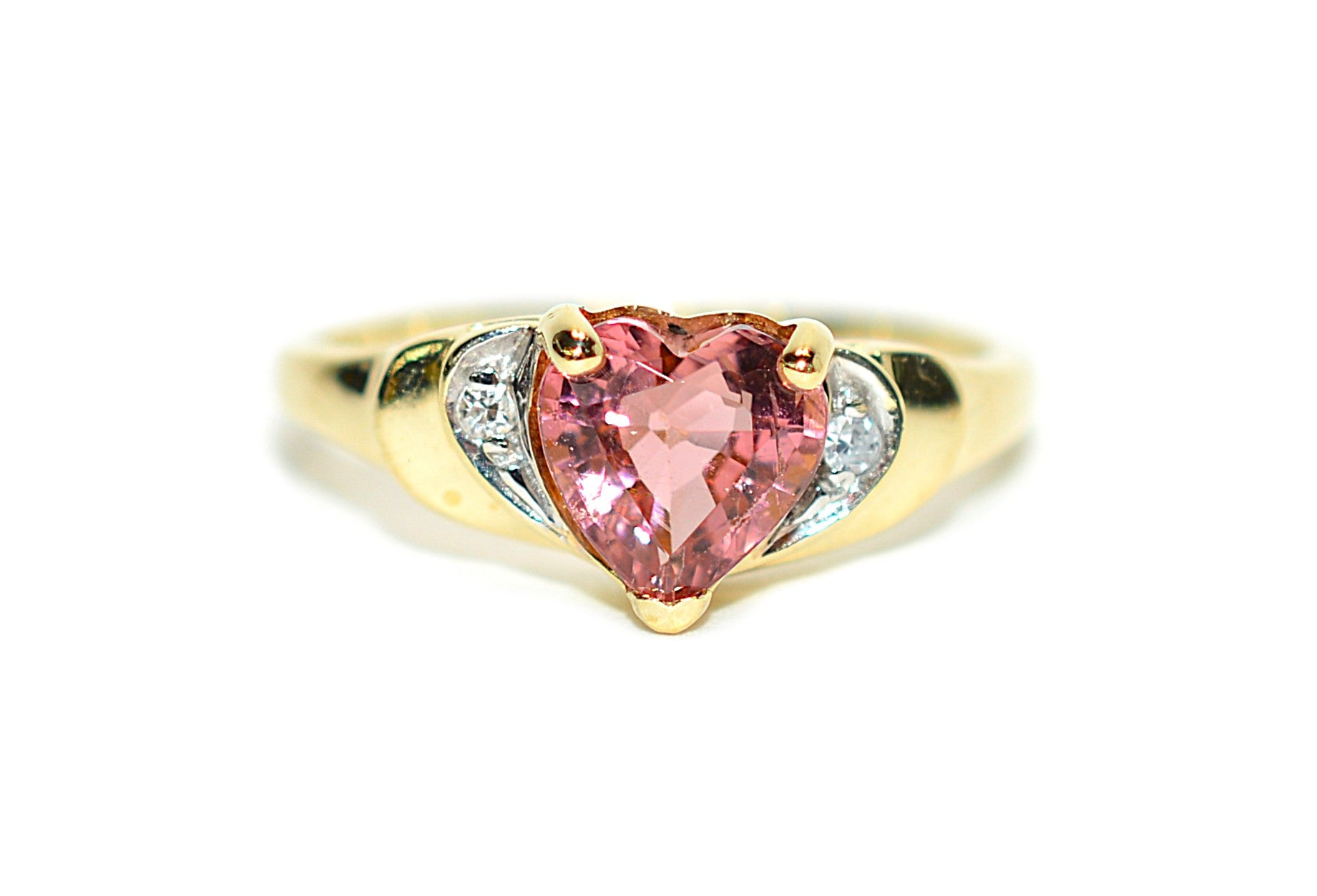 Natural Padparadscha Sapphire & Diamond Ring 14K Gold .88tcw Heart Gemstone Pink Ring September Birthstone Promise Ring Anniversary Ring