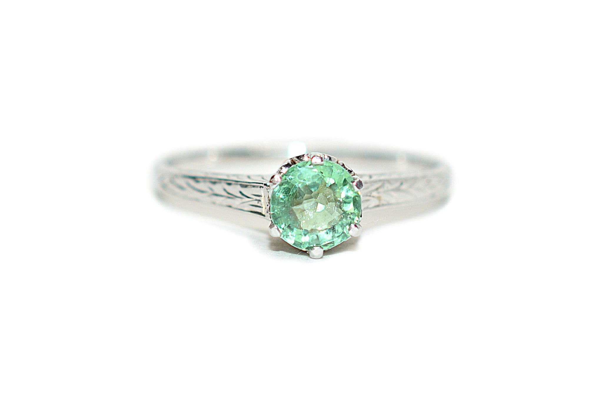 Natural Paraiba Tourmaline Ring 14K White Gold Ring .54ct Gemstone Ring Blue Green Ring Antique Ring Filigree Hand Carved Vintage Jewelry