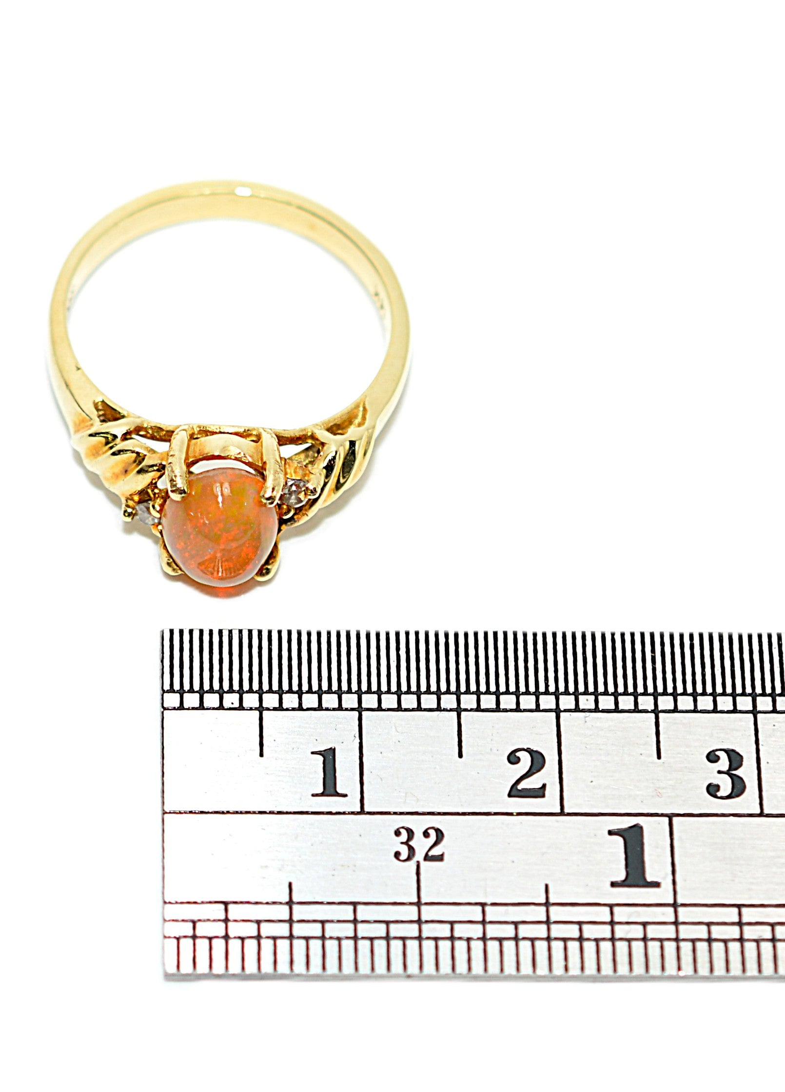 Natural Ethiopian Welo Fire Opal & Diamond Ring 14kt Solid Gold 1.13tcw October Birthstone Ring