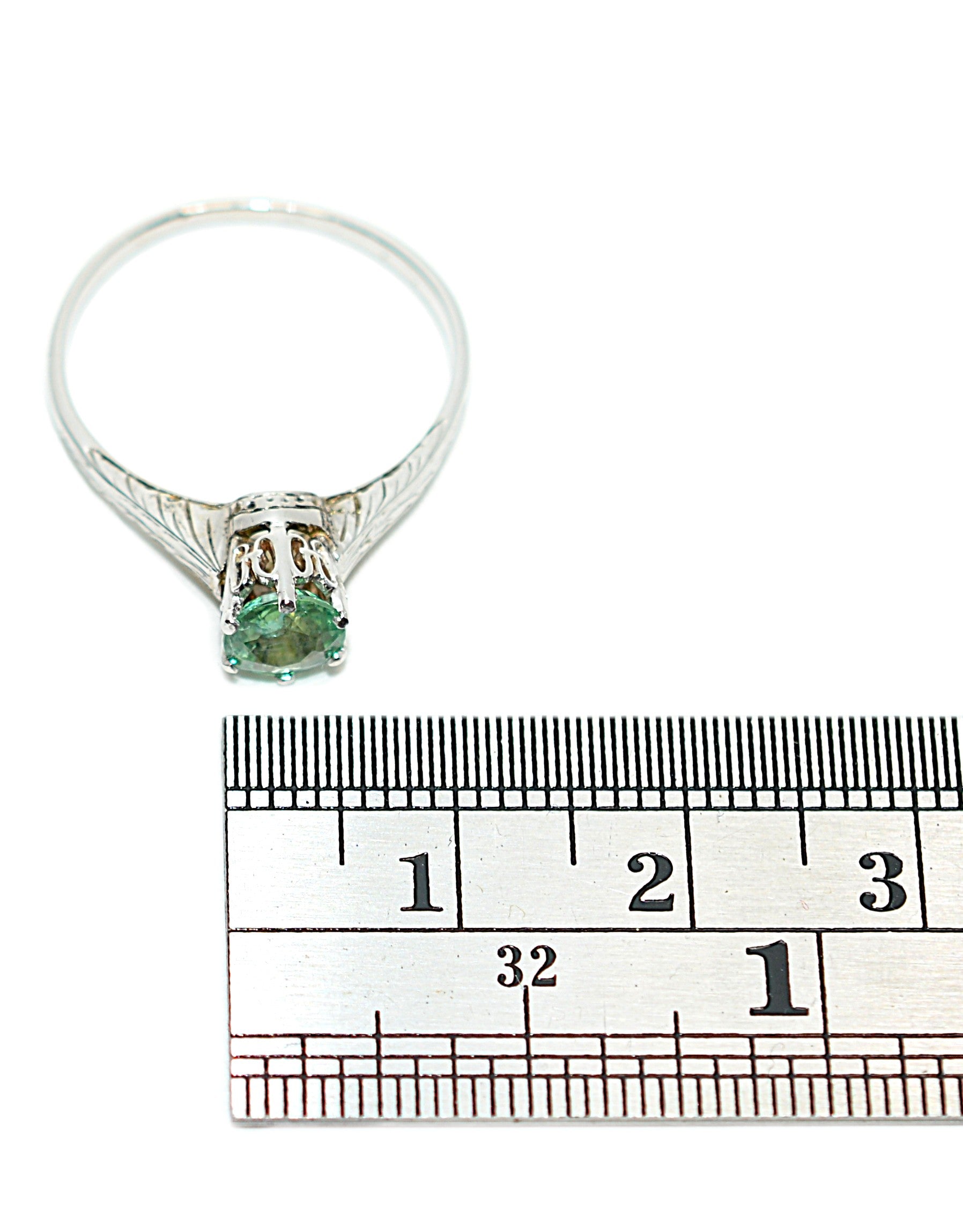 Natural Paraiba Tourmaline Ring 14K White Gold Ring .54ct Gemstone Ring Blue Green Ring Antique Ring Filigree Hand Carved Vintage Jewelry