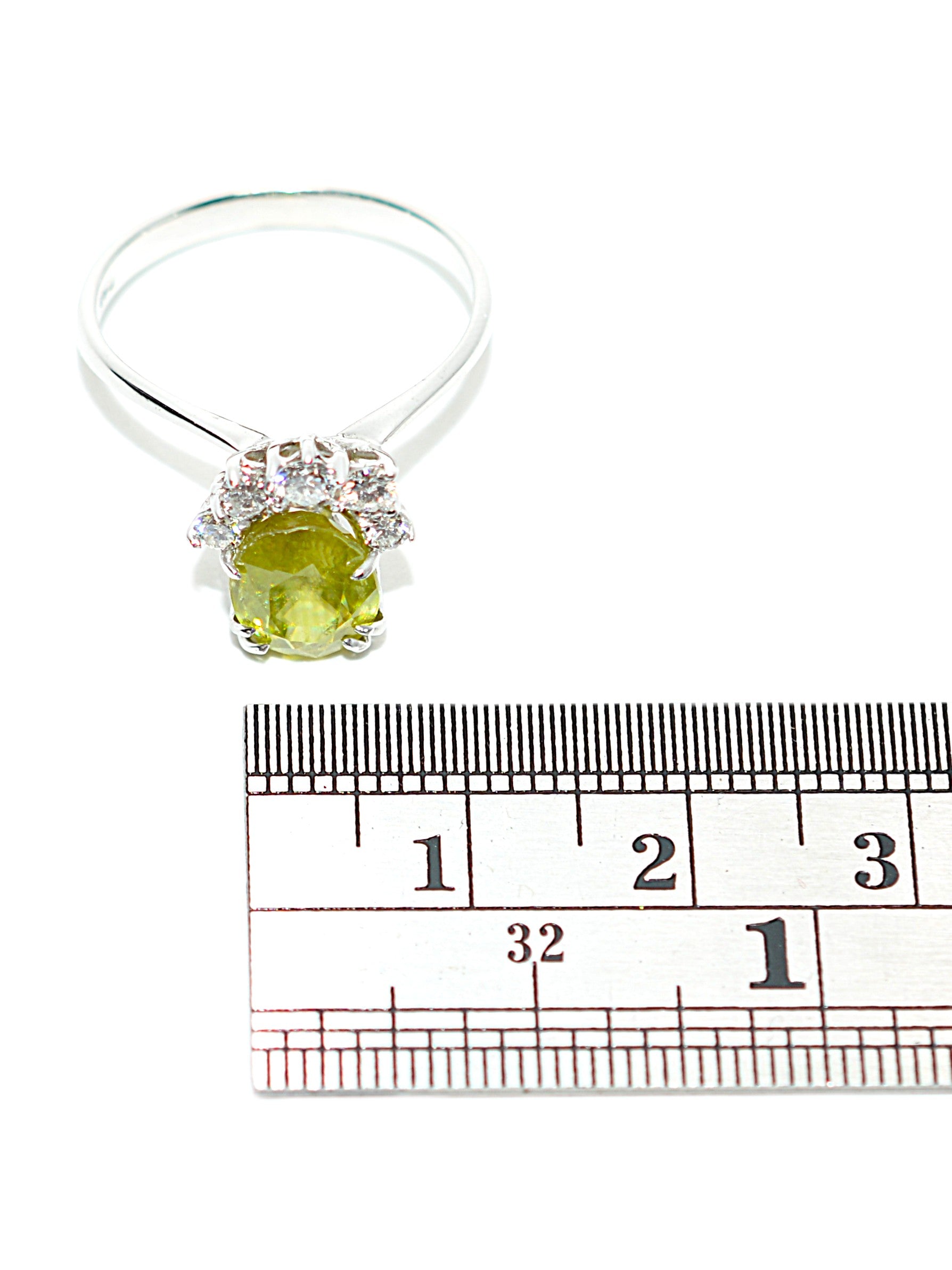 Natural Sphene & Diamond Ring 14K White Gold 2.52tcw Titanite Gemstone Yellow Green Ring Womens Ring Statement Ring Vintage Estate Ring