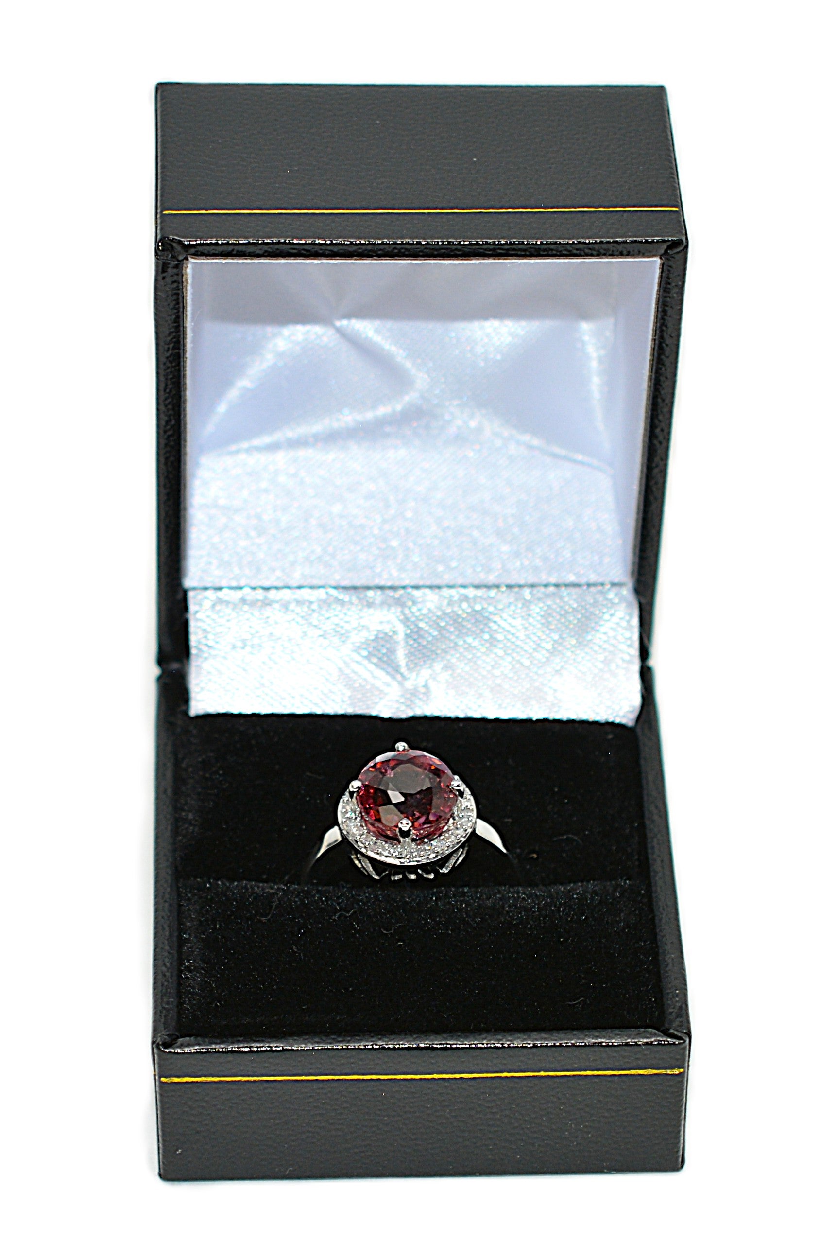 Natural Rubellite & Diamond Ring 10K Solid White Gold 2.94tcw Engagement Ring Gemstone Ring Statement Ring Pink Tourmaline Birthstone Ring