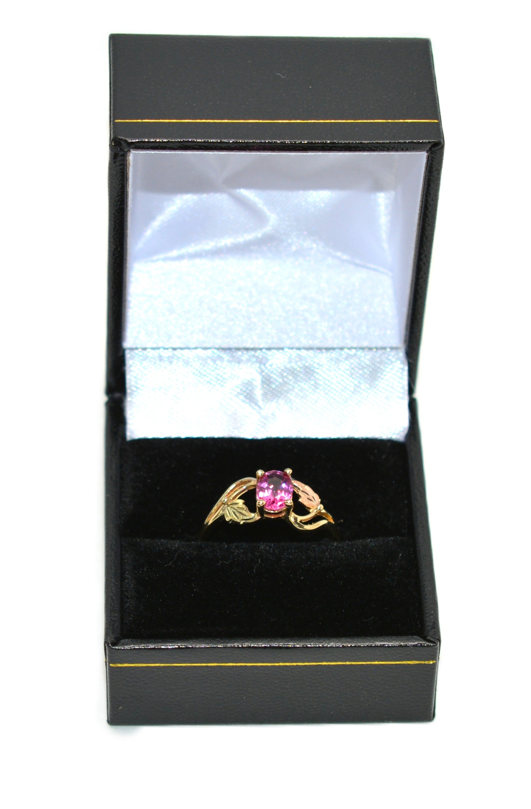 Natural Padparadscha Sapphire Ring 10K Solid Gold 1.00ct Gemstone Black Hills Gold Ring September Birthstone Ring Boho Leaf Nature Ring