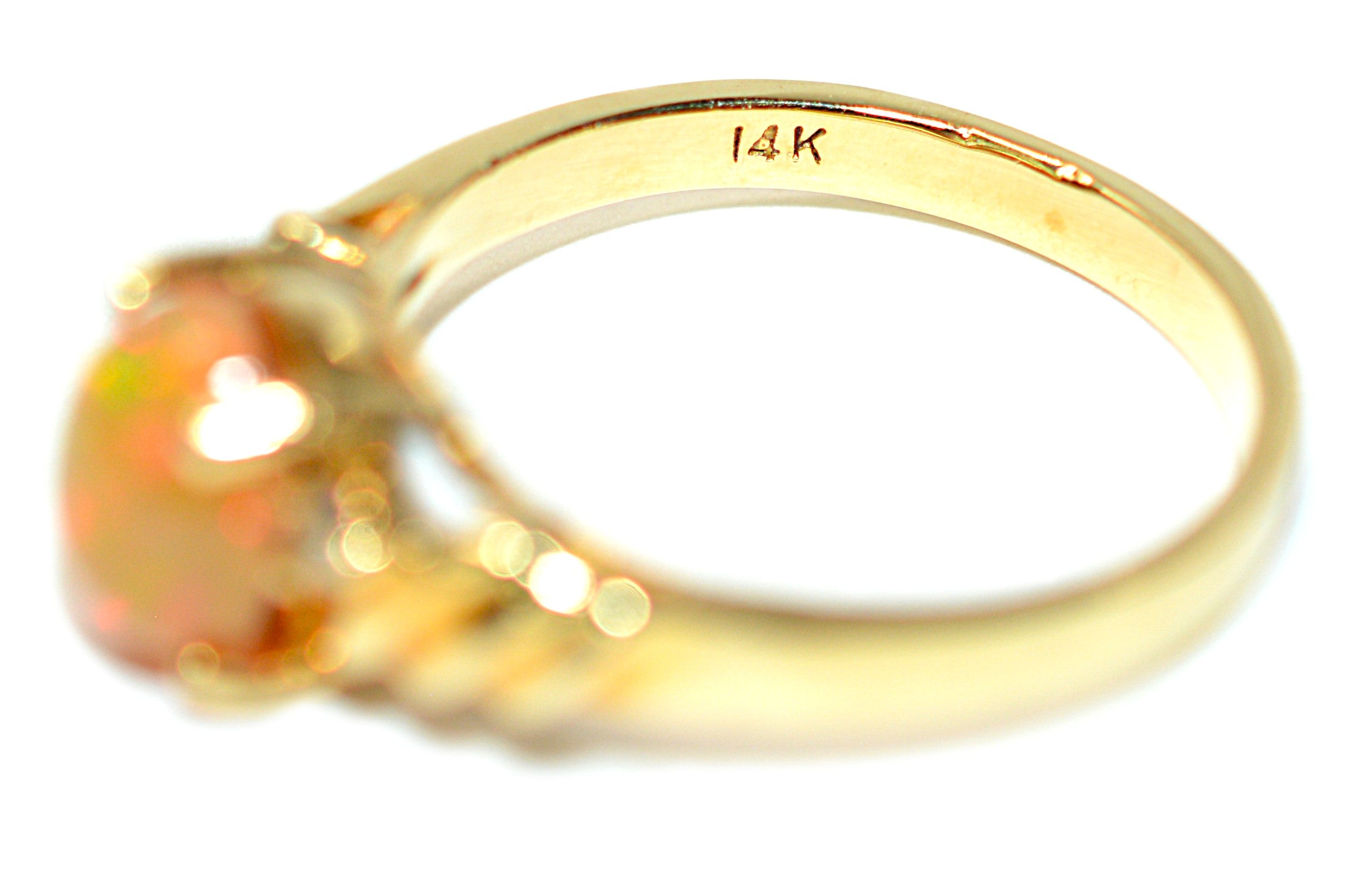 Natural Ethiopian Welo Fire Opal & Diamond Ring 14kt Solid Gold 1.13tcw October Birthstone Ring