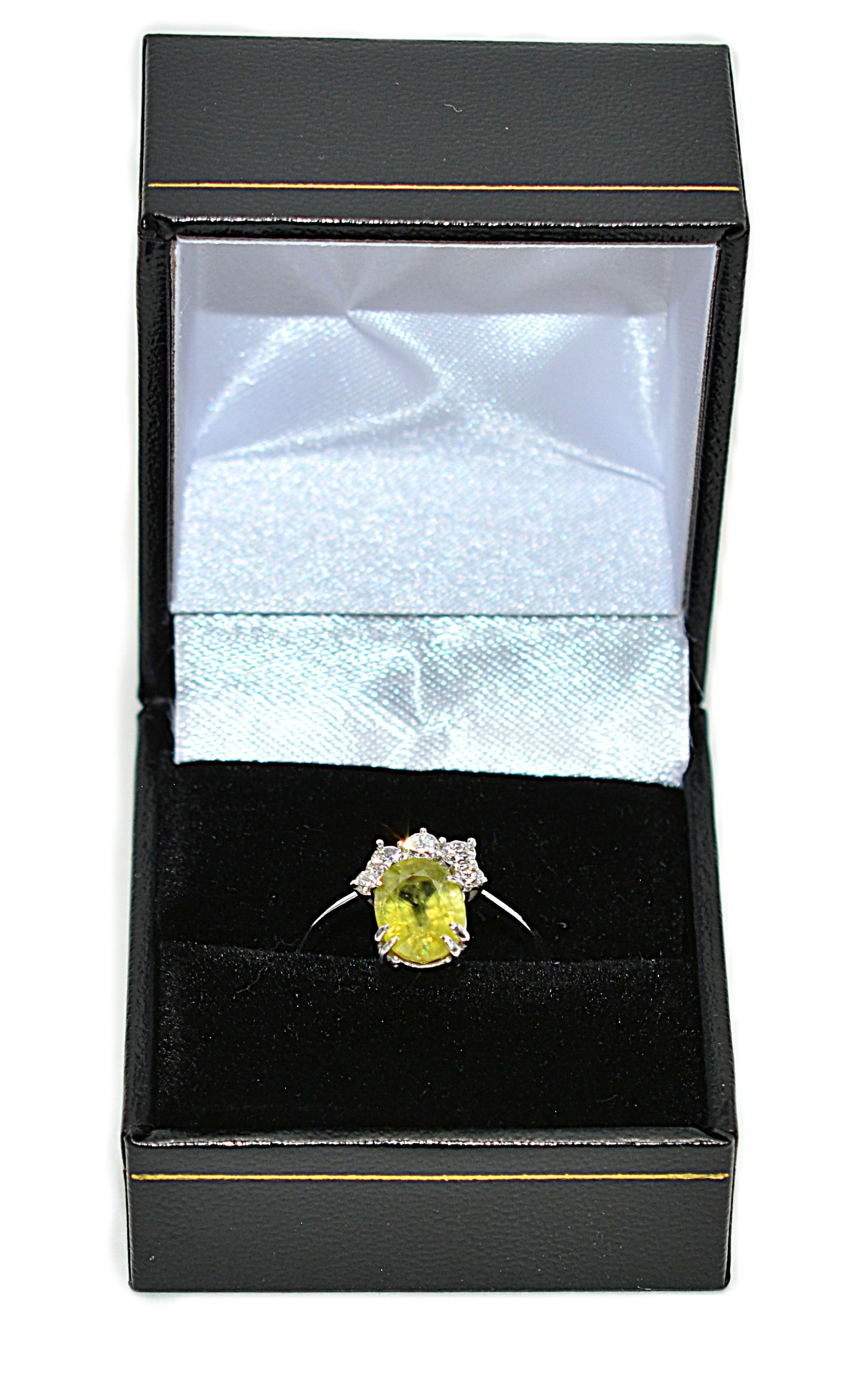 Natural Sphene & Diamond Ring 14K White Gold 2.52tcw Titanite Gemstone Yellow Green Ring Womens Ring Statement Ring Vintage Estate Ring