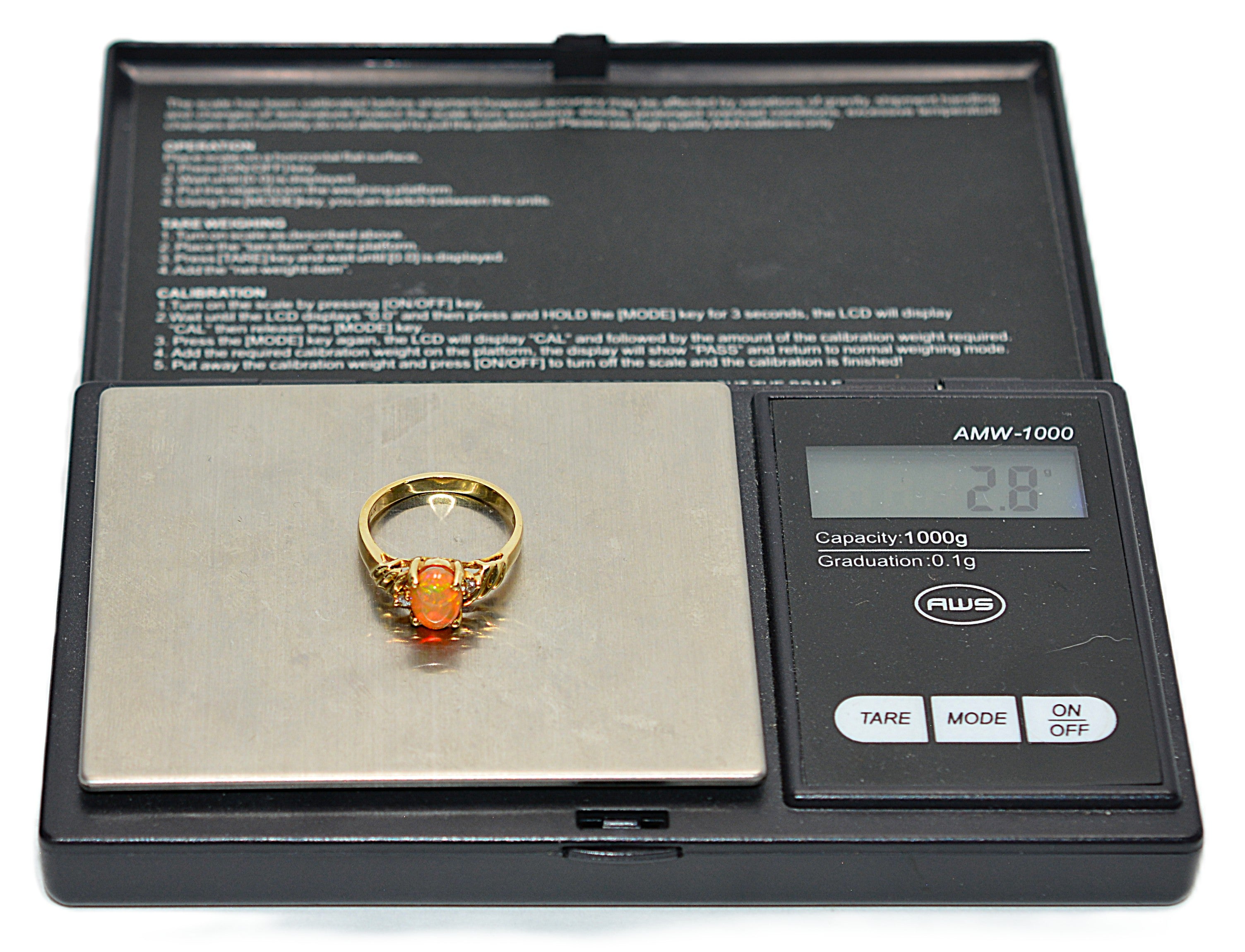 Natural Ethiopian Welo Fire Opal & Diamond Ring 14kt Solid Gold 1.13tcw October Birthstone Ring