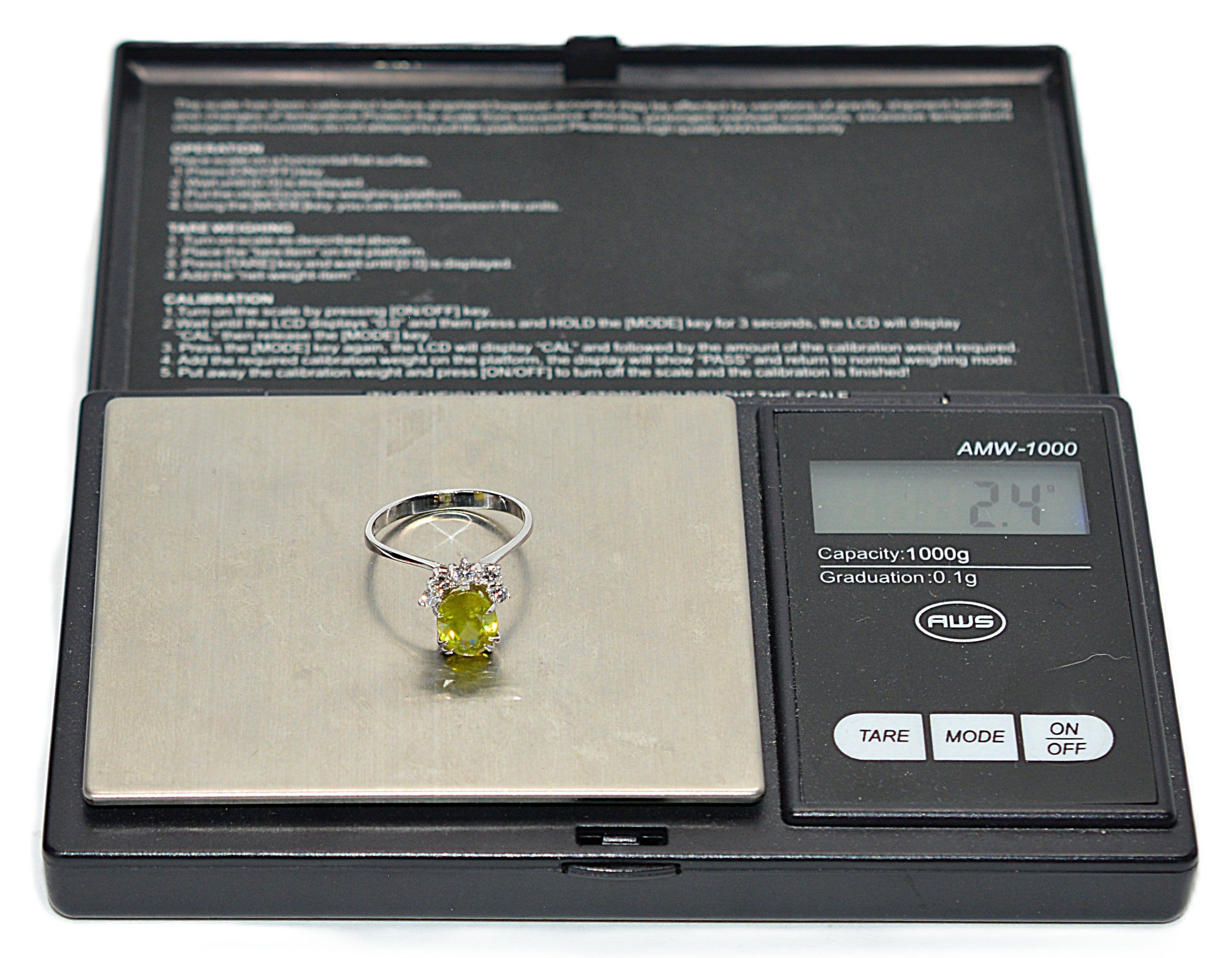 Natural Sphene & Diamond Ring 14K White Gold 2.52tcw Titanite Gemstone Yellow Green Ring Womens Ring Statement Ring Vintage Estate Ring