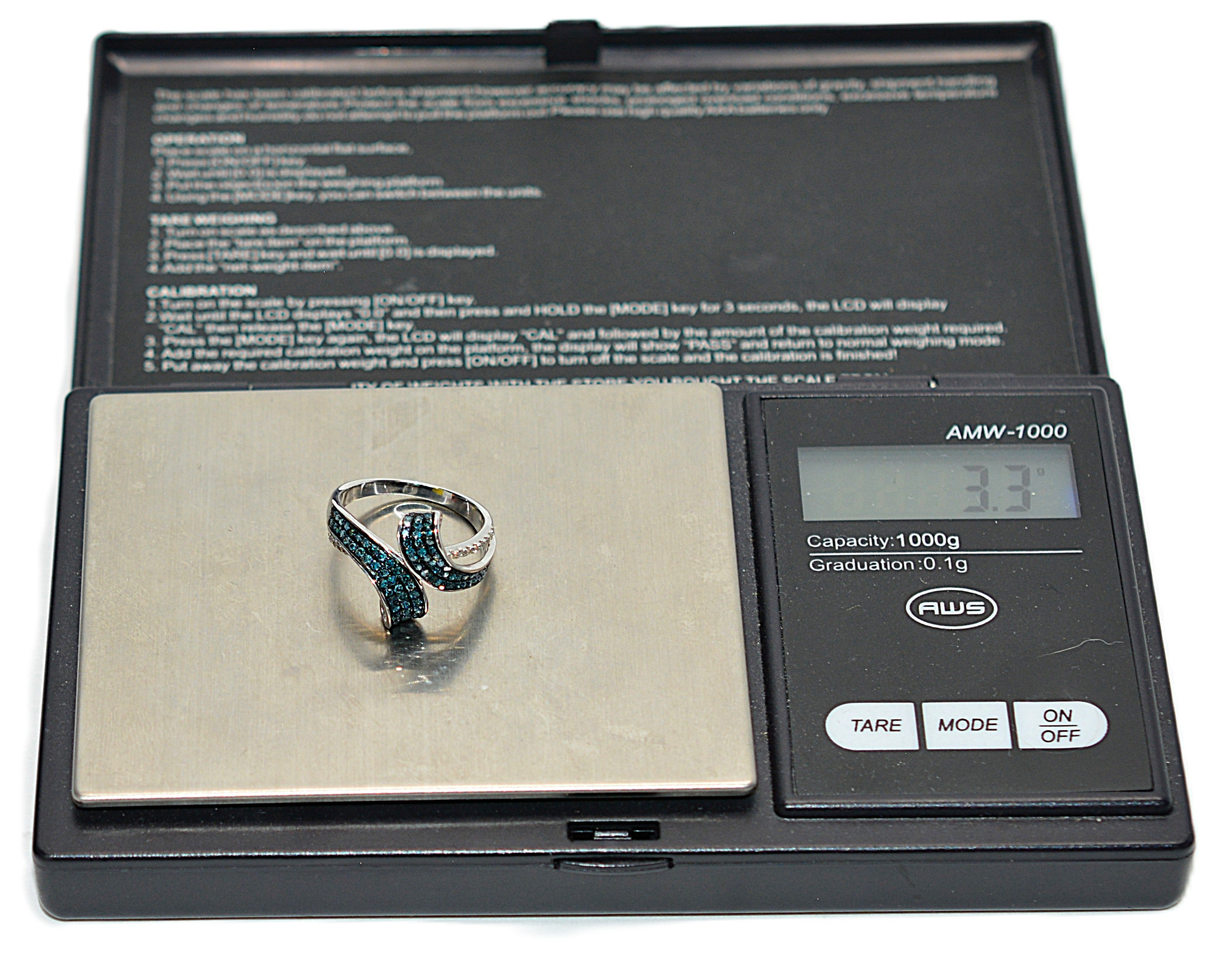 Fancy Blue Diamond Ring 10K White Gold .61tcw Gemstone Ring Cluster Ring Multistone Ring Blue Ring April Birthstone Statement Ring