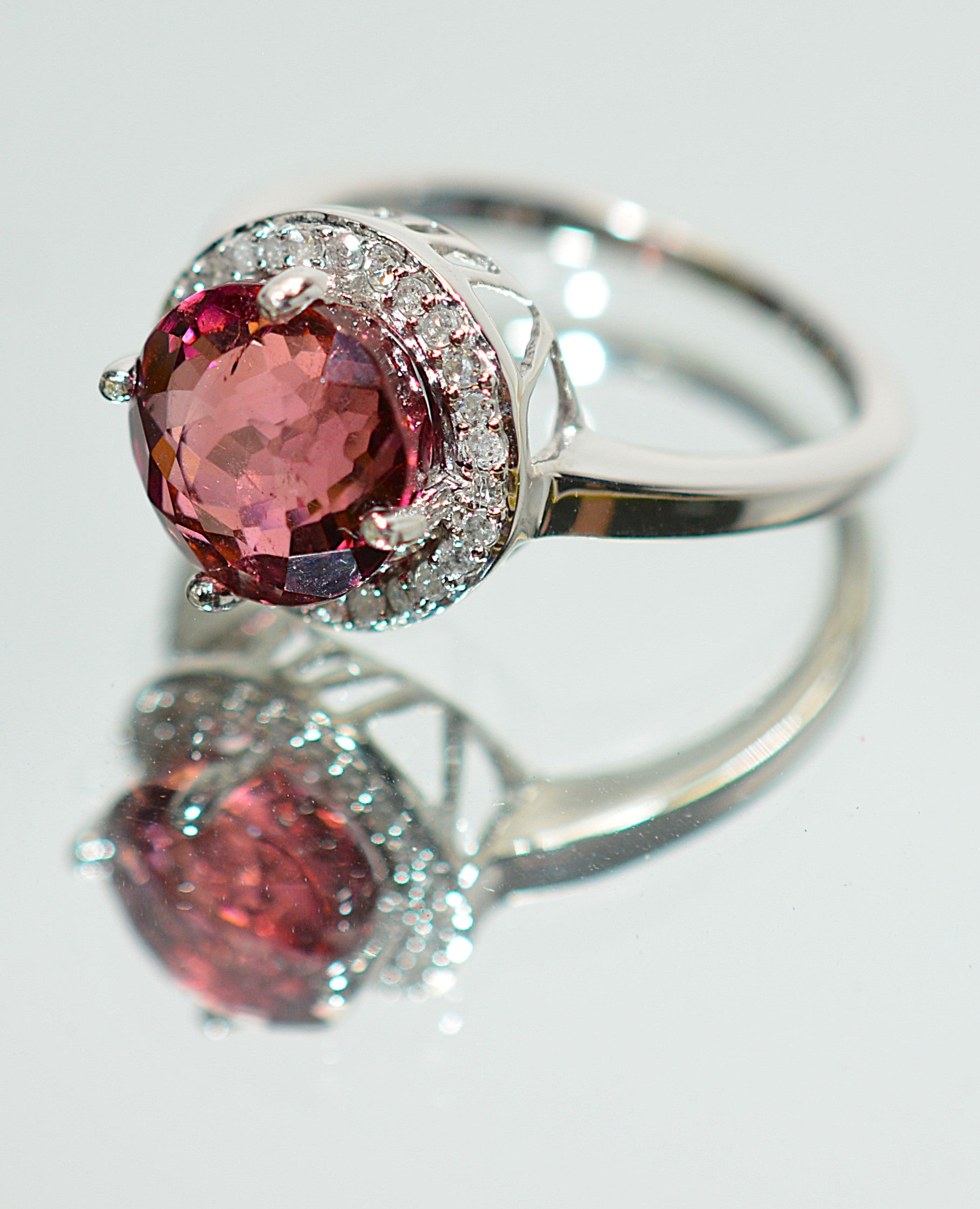 Natural Rubellite & Diamond Ring 10K Solid White Gold 2.94tcw Engagement Ring Gemstone Ring Statement Ring Pink Tourmaline Birthstone Ring