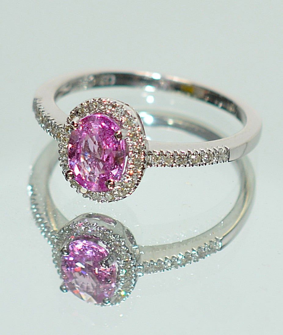 Natural Padparadscha Sapphire & Diamond Ring 14K White Gold 1.04tcw Pink Gemstone Ring Engagement Ring Birthstone Ring Statement Ring