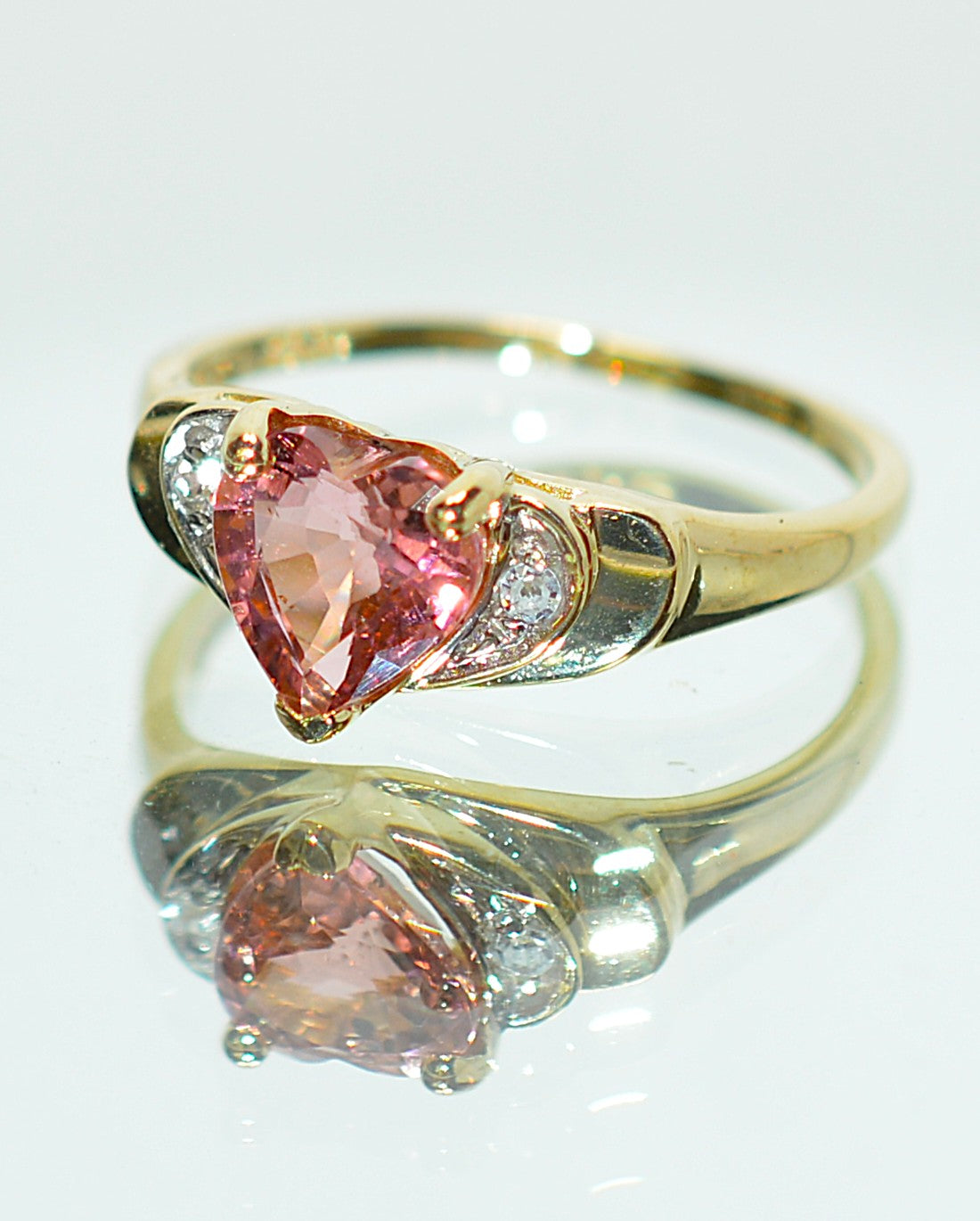 Natural Padparadscha Sapphire & Diamond Ring 14K Gold .88tcw Heart Gemstone Pink Ring September Birthstone Promise Ring Anniversary Ring