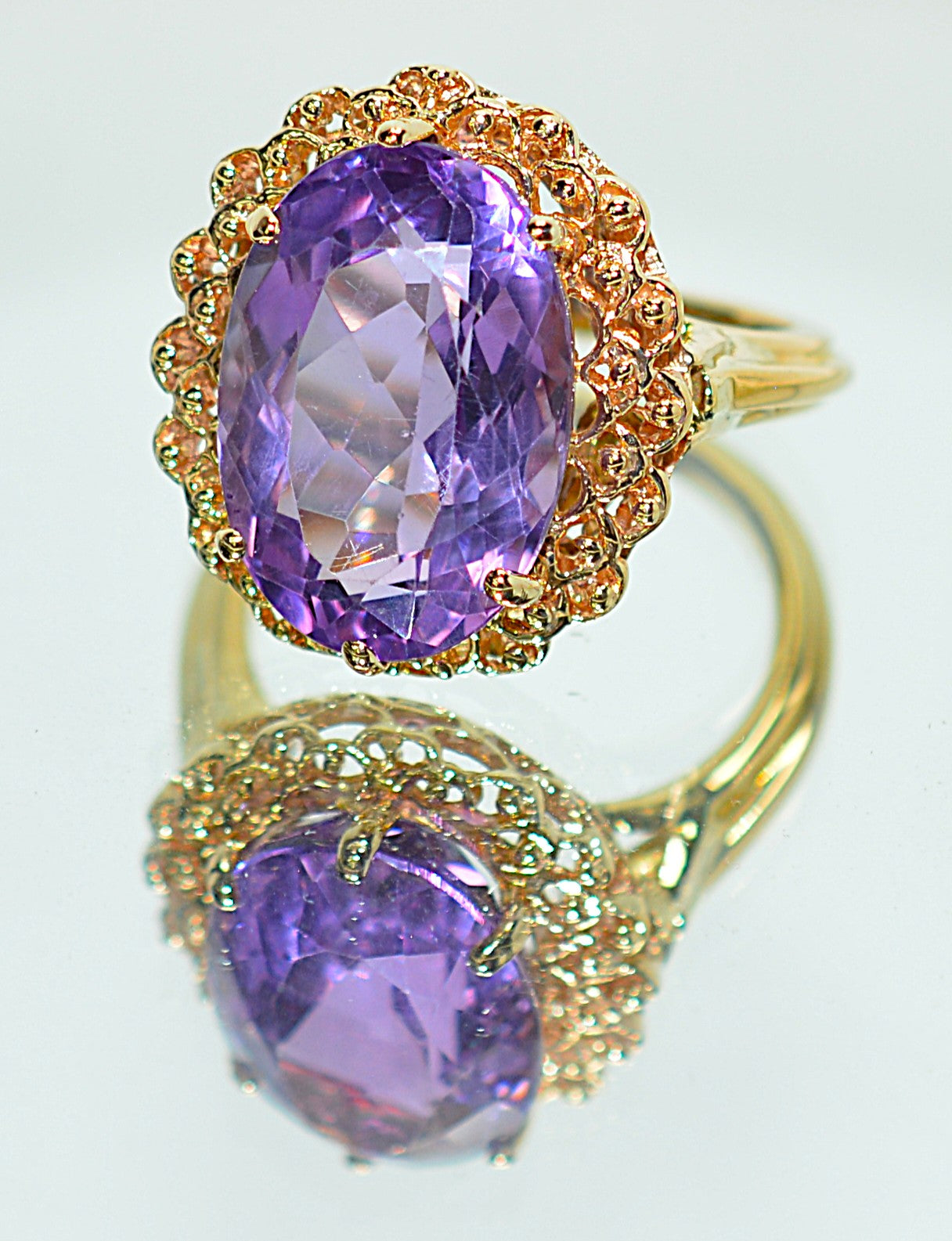 Natural Amethyst Ring 18K Solid Gold Ring 9.28ct Gemstone Ring Estate Statement Ring Cocktail Ring Purple Gemstone February Birthstone Ring