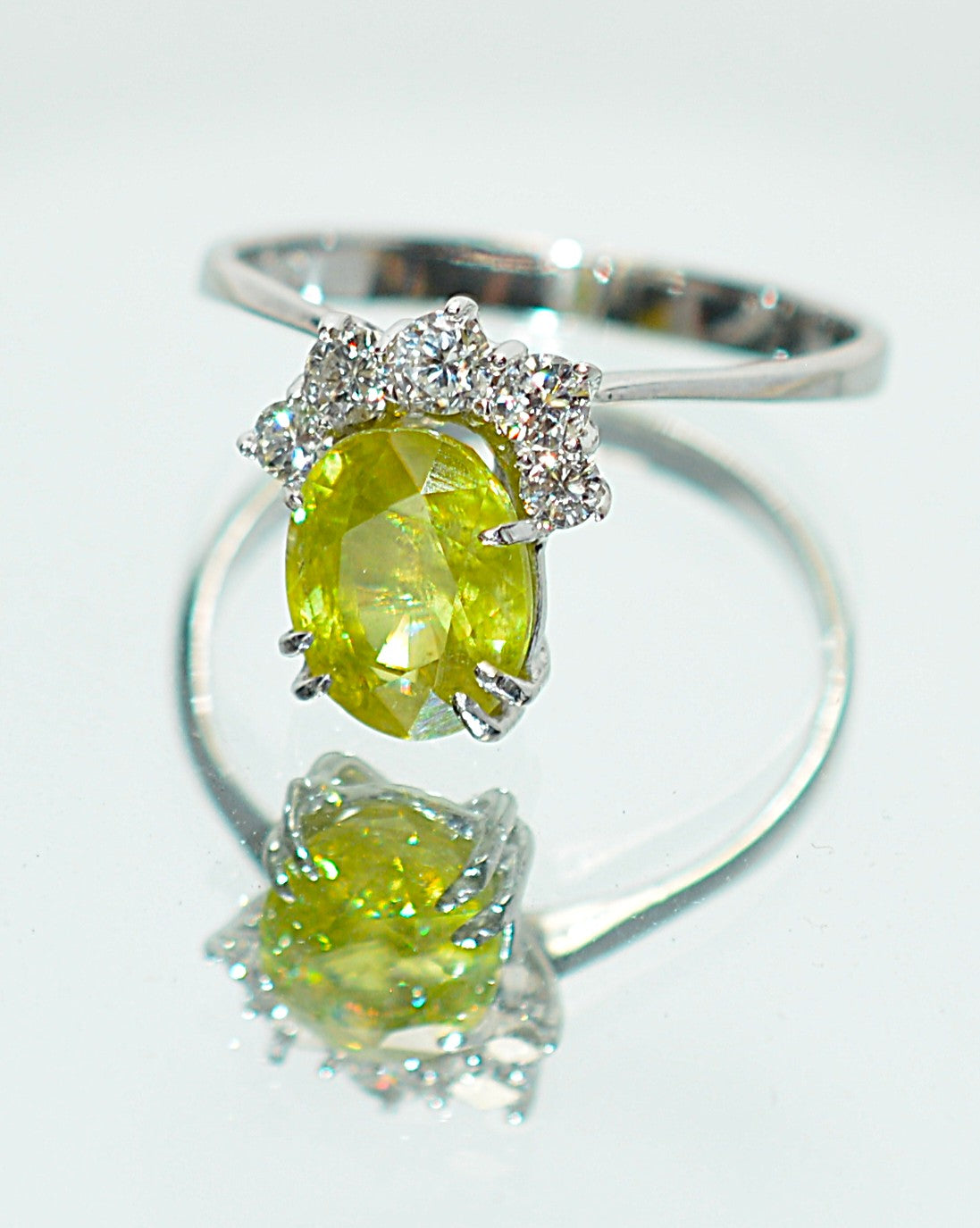 Natural Sphene & Diamond Ring 14K White Gold 2.52tcw Titanite Gemstone Yellow Green Ring Womens Ring Statement Ring Vintage Estate Ring