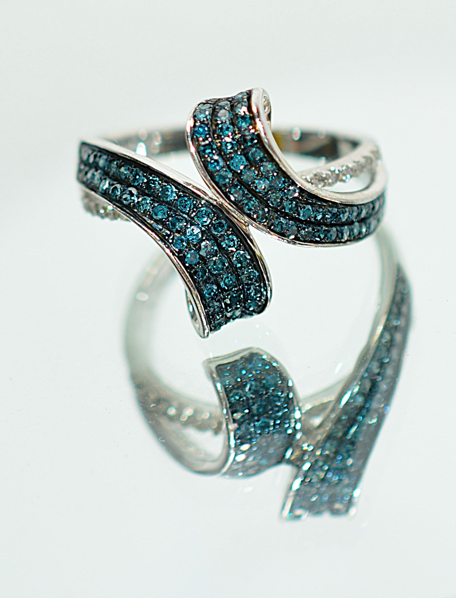 Fancy Blue Diamond Ring 10K White Gold .61tcw Gemstone Ring Cluster Ring Multistone Ring Blue Ring April Birthstone Statement Ring