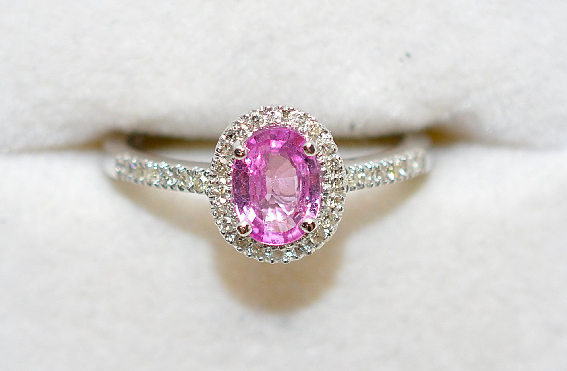 Natural Padparadscha Sapphire & Diamond Ring 14K White Gold 1.04tcw Pink Gemstone Ring Engagement Ring Birthstone Ring Statement Ring