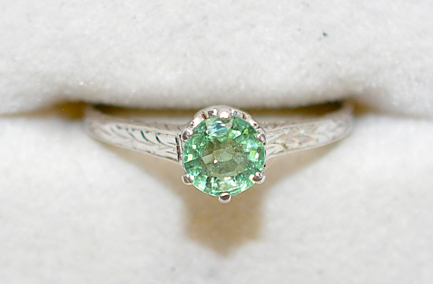 Natural Paraiba Tourmaline Ring 14K White Gold Ring .54ct Gemstone Ring Blue Green Ring Antique Ring Filigree Hand Carved Vintage Jewelry