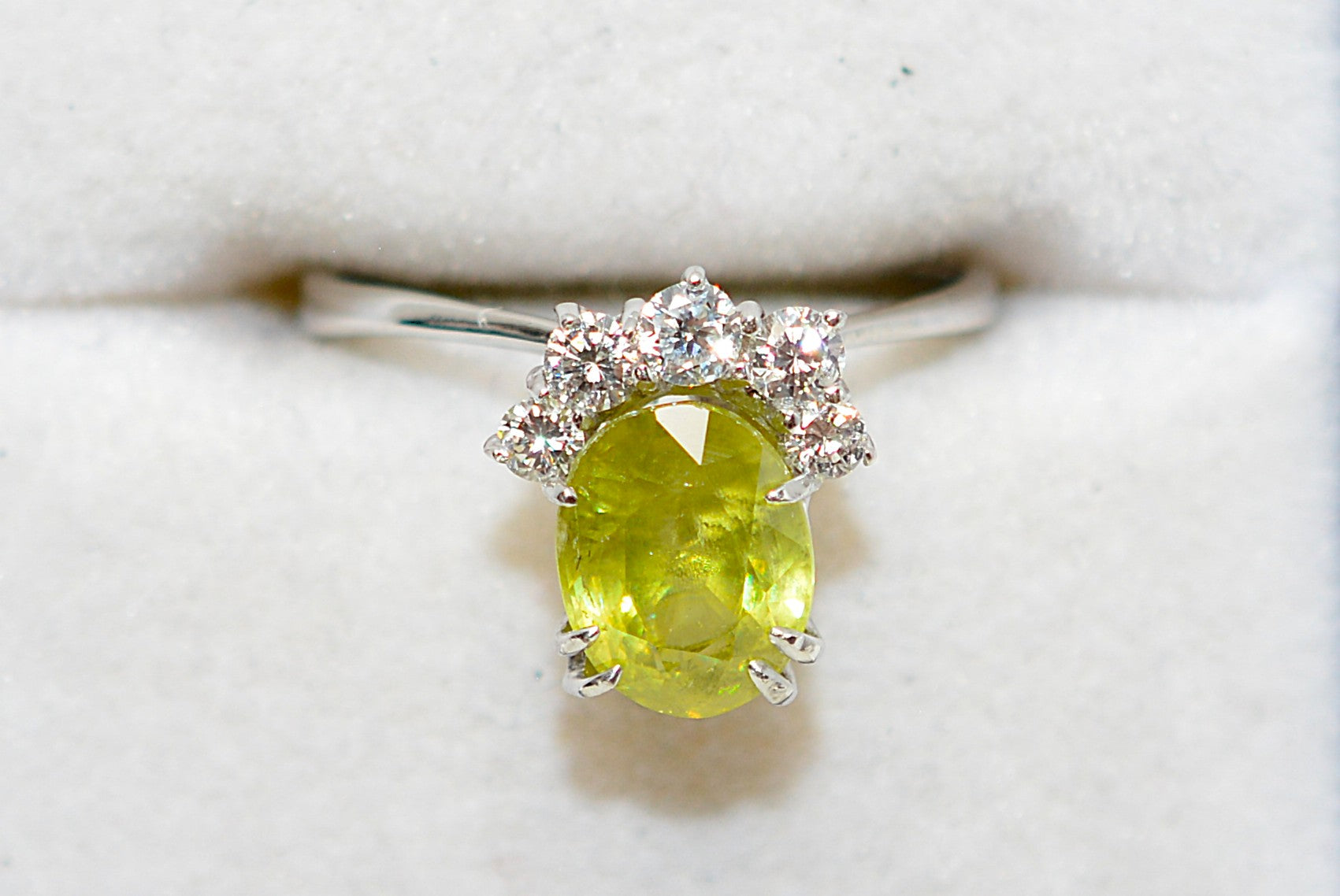 Natural Sphene & Diamond Ring 14K White Gold 2.52tcw Titanite Gemstone Yellow Green Ring Womens Ring Statement Ring Vintage Estate Ring