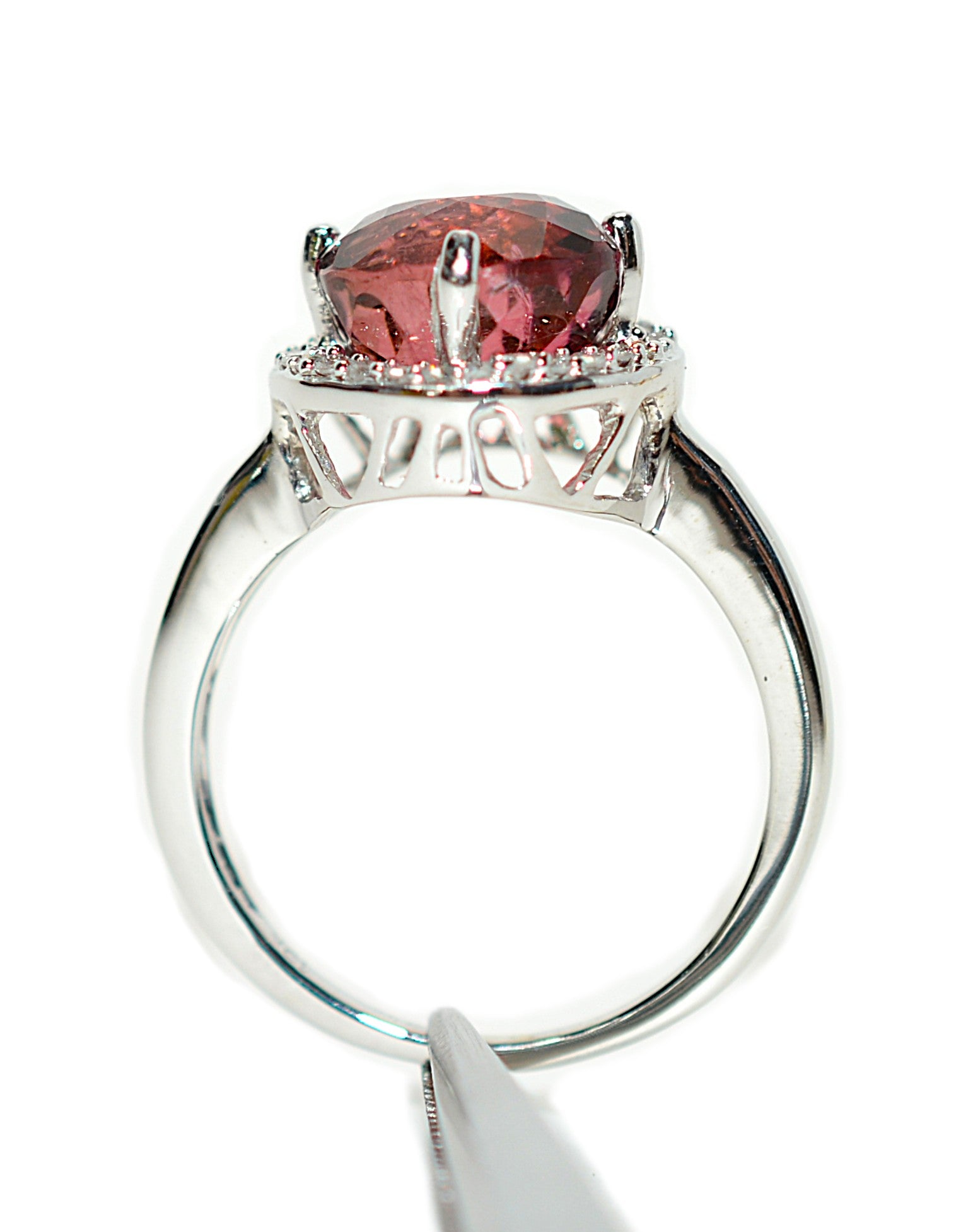 Natural Rubellite & Diamond Ring 10K Solid White Gold 2.94tcw Engagement Ring Gemstone Ring Statement Ring Pink Tourmaline Birthstone Ring