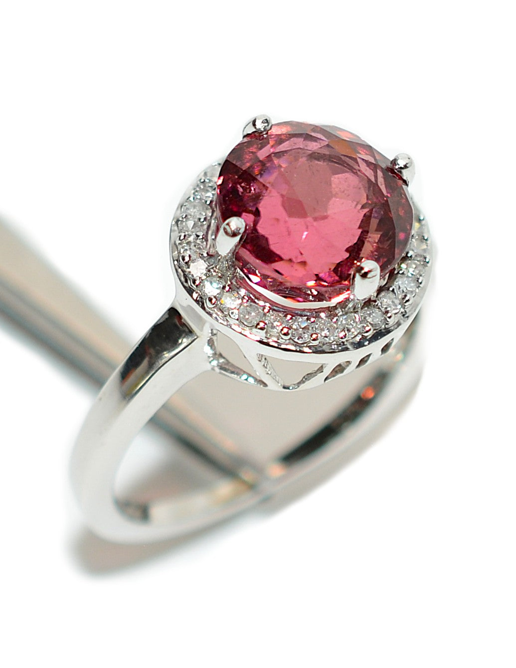 Natural Rubellite & Diamond Ring 10K Solid White Gold 2.94tcw Engagement Ring Gemstone Ring Statement Ring Pink Tourmaline Birthstone Ring