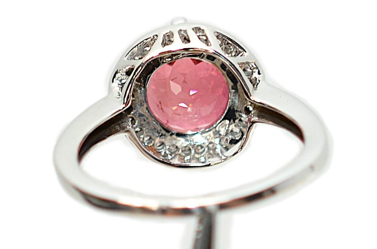 Natural Rubellite & Diamond Ring 10K Solid White Gold 2.94tcw Engagement Ring Gemstone Ring Statement Ring Pink Tourmaline Birthstone Ring