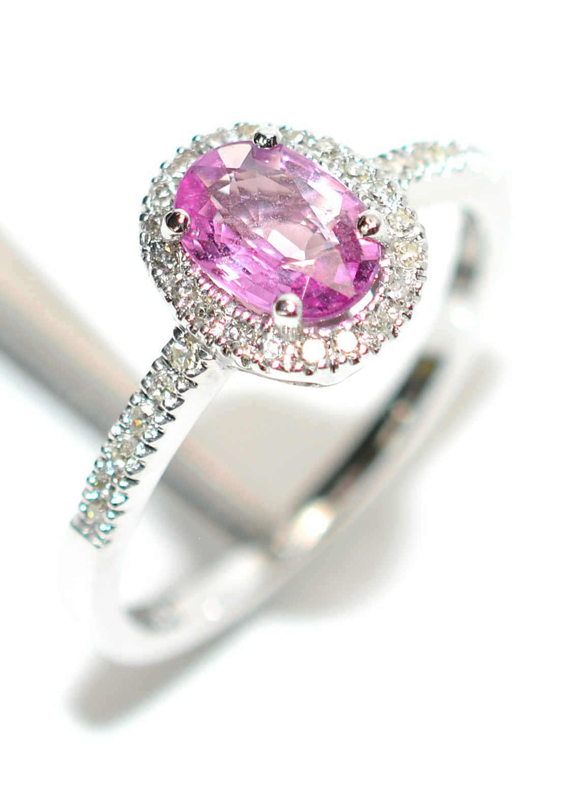 Natural Padparadscha Sapphire & Diamond Ring 14K White Gold 1.04tcw Pink Gemstone Ring Engagement Ring Birthstone Ring Statement Ring