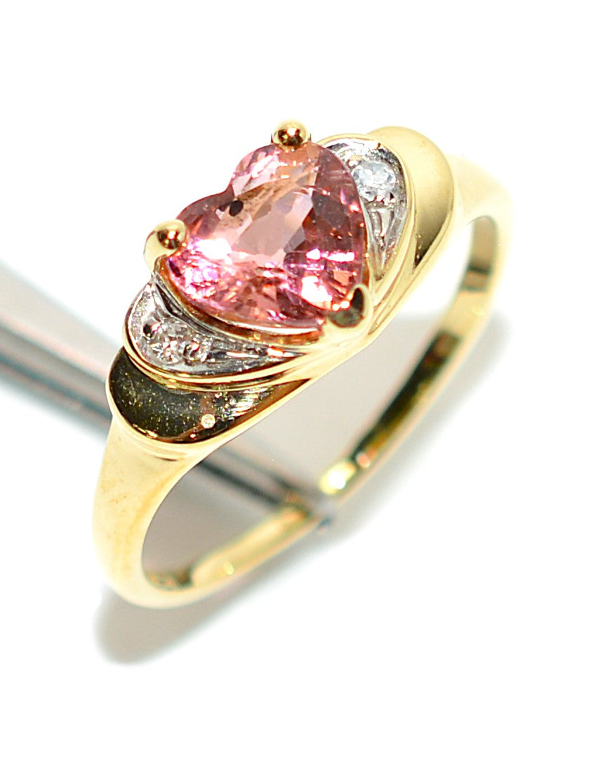 Natural Padparadscha Sapphire & Diamond Ring 14K Gold .88tcw Heart Gemstone Pink Ring September Birthstone Promise Ring Anniversary Ring