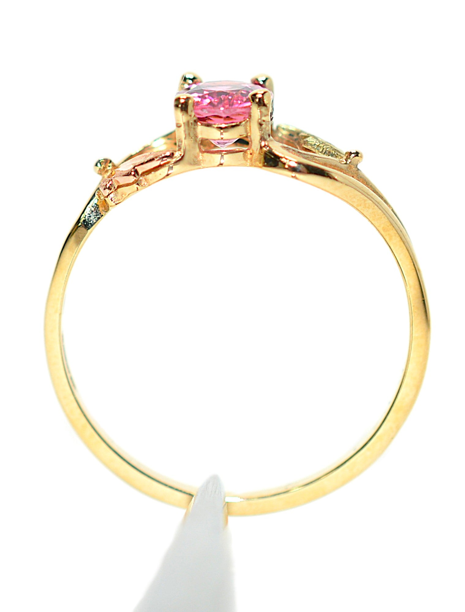 Natural Padparadscha Sapphire Ring 10K Solid Gold 1.00ct Gemstone Black Hills Gold Ring September Birthstone Ring Boho Leaf Nature Ring