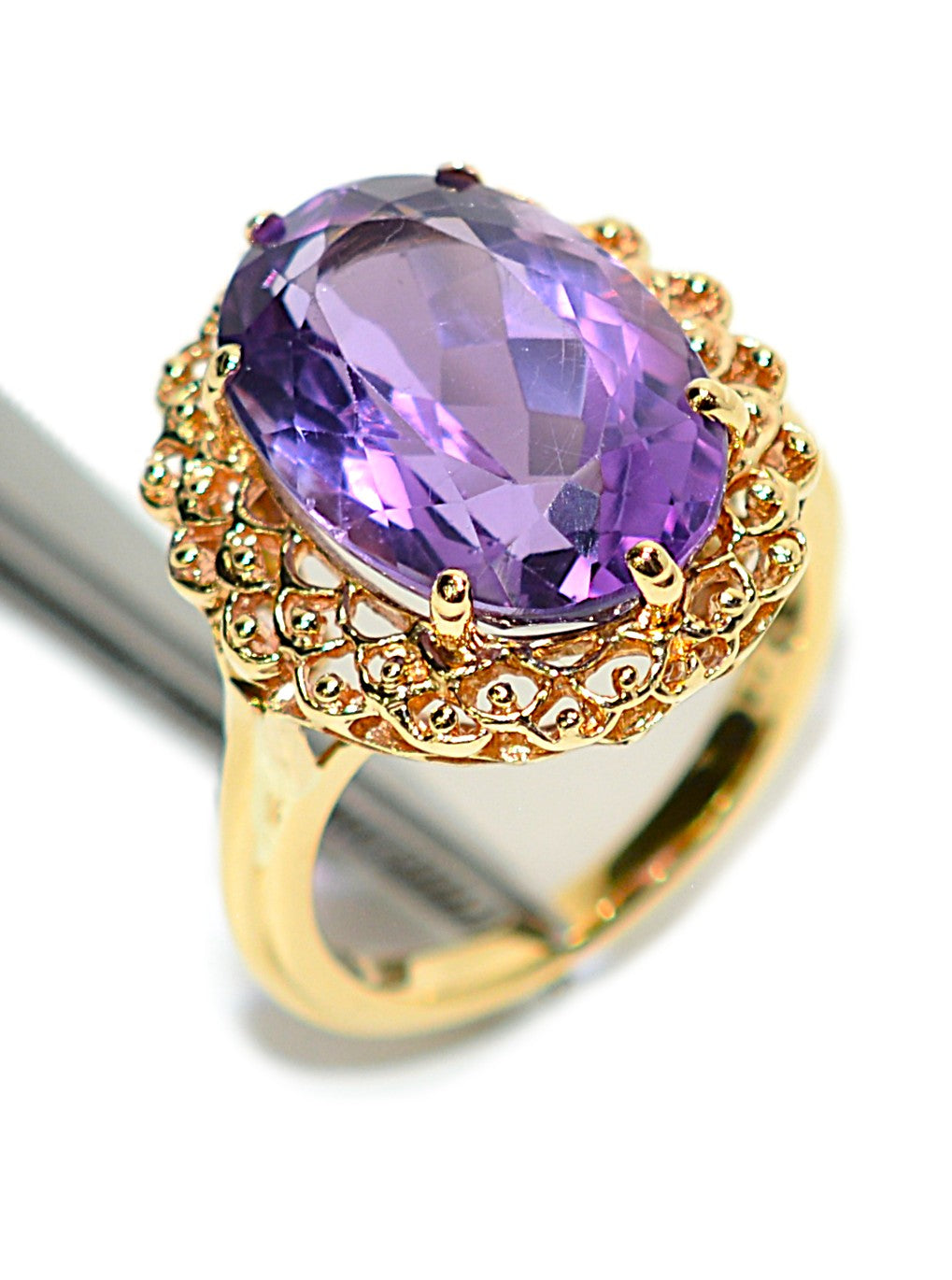 Natural Amethyst Ring 18K Solid Gold Ring 9.28ct Gemstone Ring Estate Statement Ring Cocktail Ring Purple Gemstone February Birthstone Ring