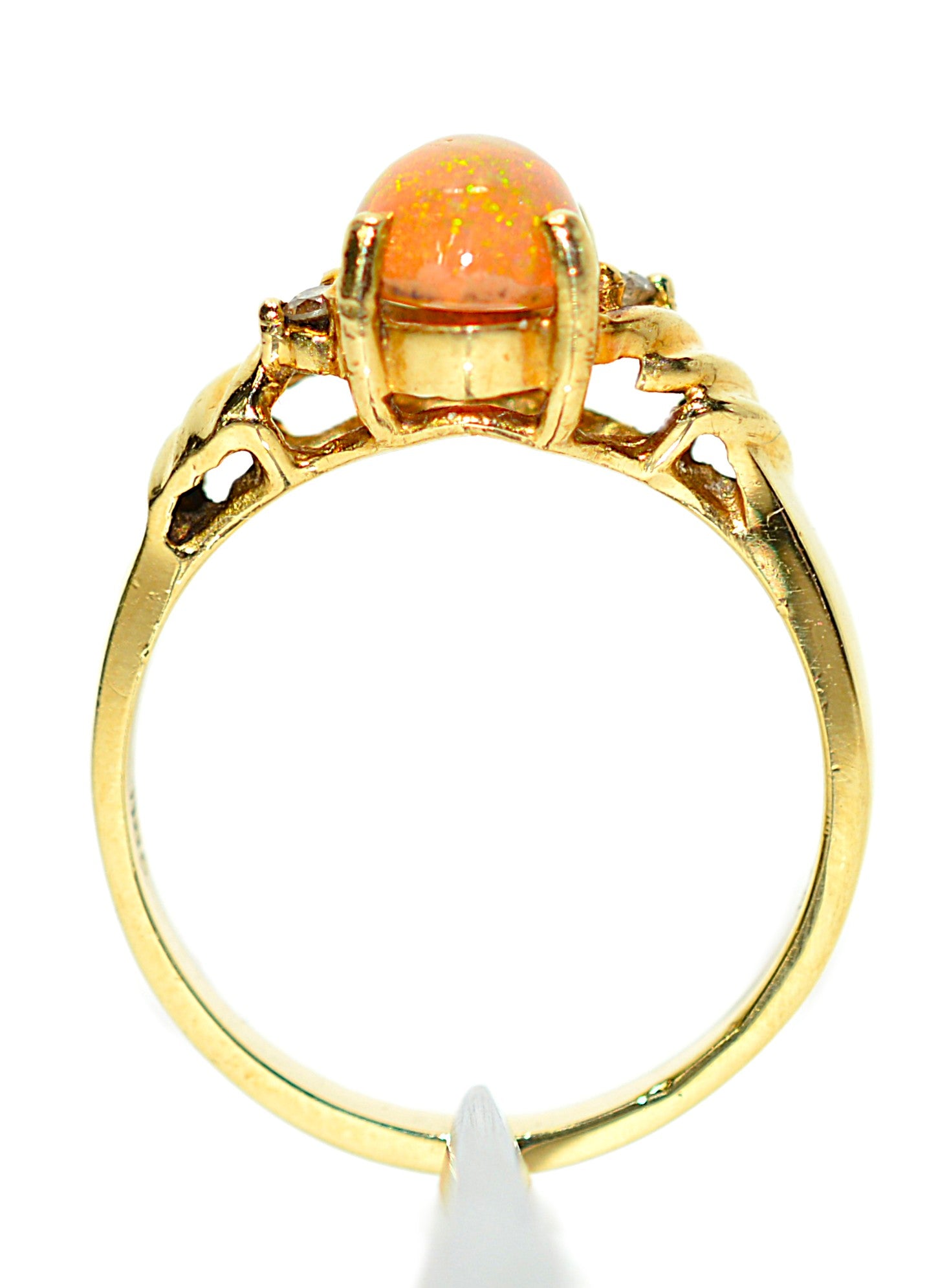 Natural Ethiopian Welo Fire Opal & Diamond Ring 14kt Solid Gold 1.13tcw October Birthstone Ring