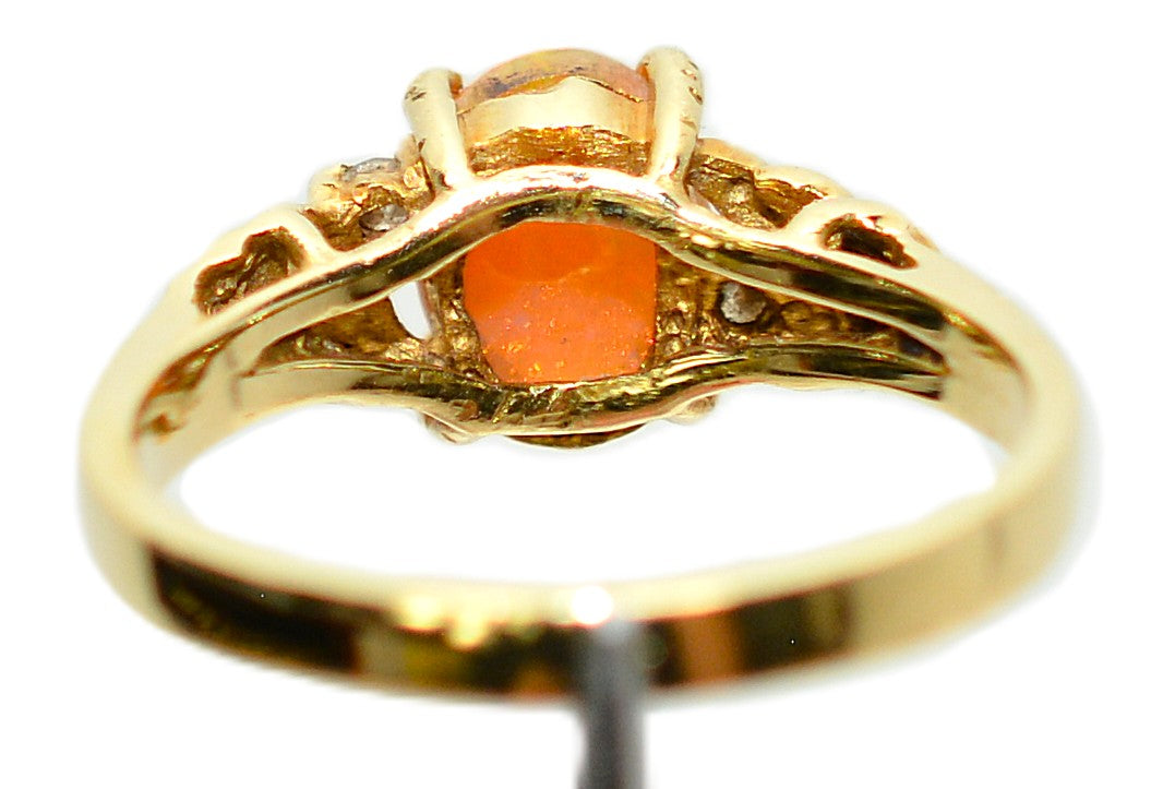 Natural Ethiopian Welo Fire Opal & Diamond Ring 14kt Solid Gold 1.13tcw October Birthstone Ring