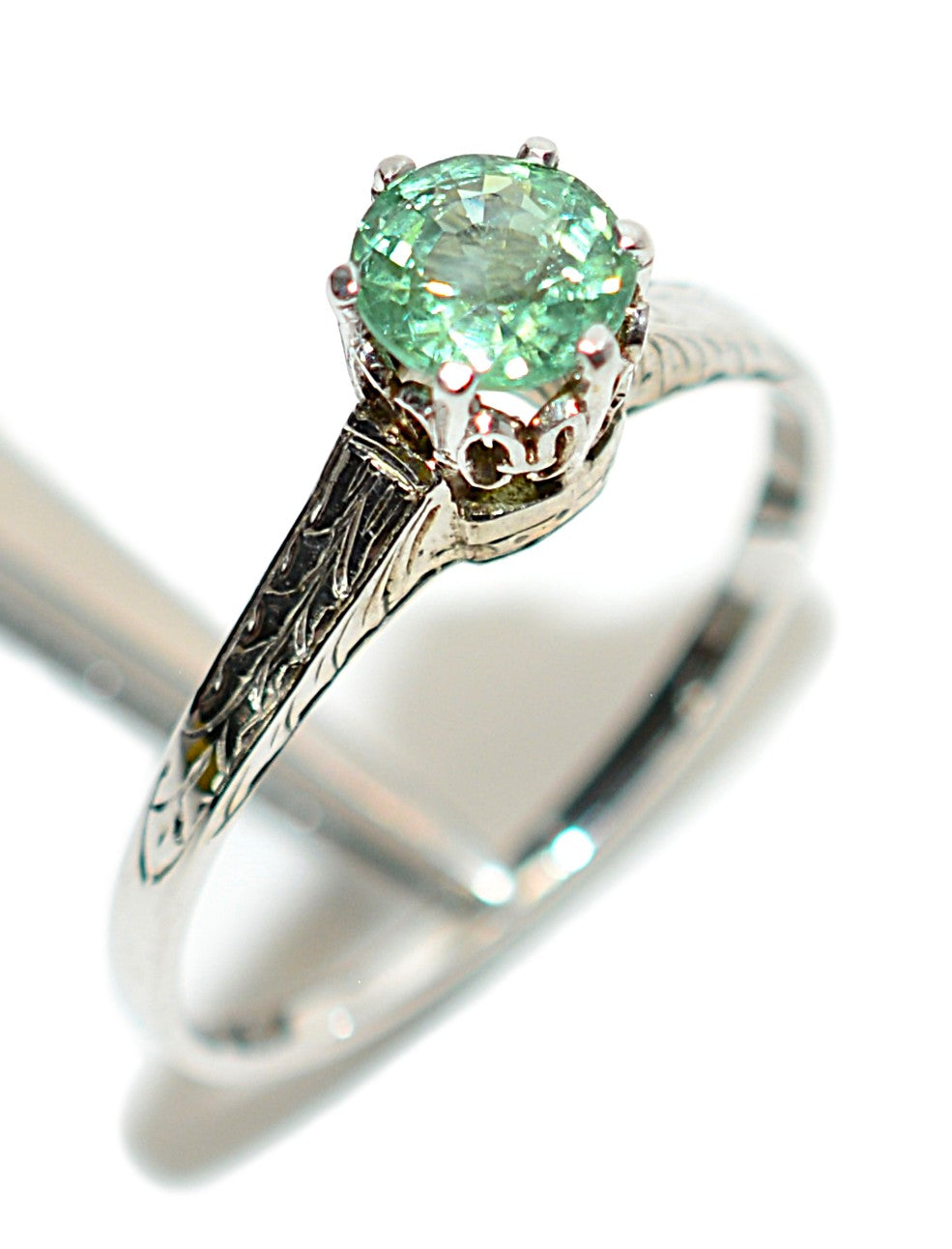 Natural Paraiba Tourmaline Ring 14K White Gold Ring .54ct Gemstone Ring Blue Green Ring Antique Ring Filigree Hand Carved Vintage Jewelry
